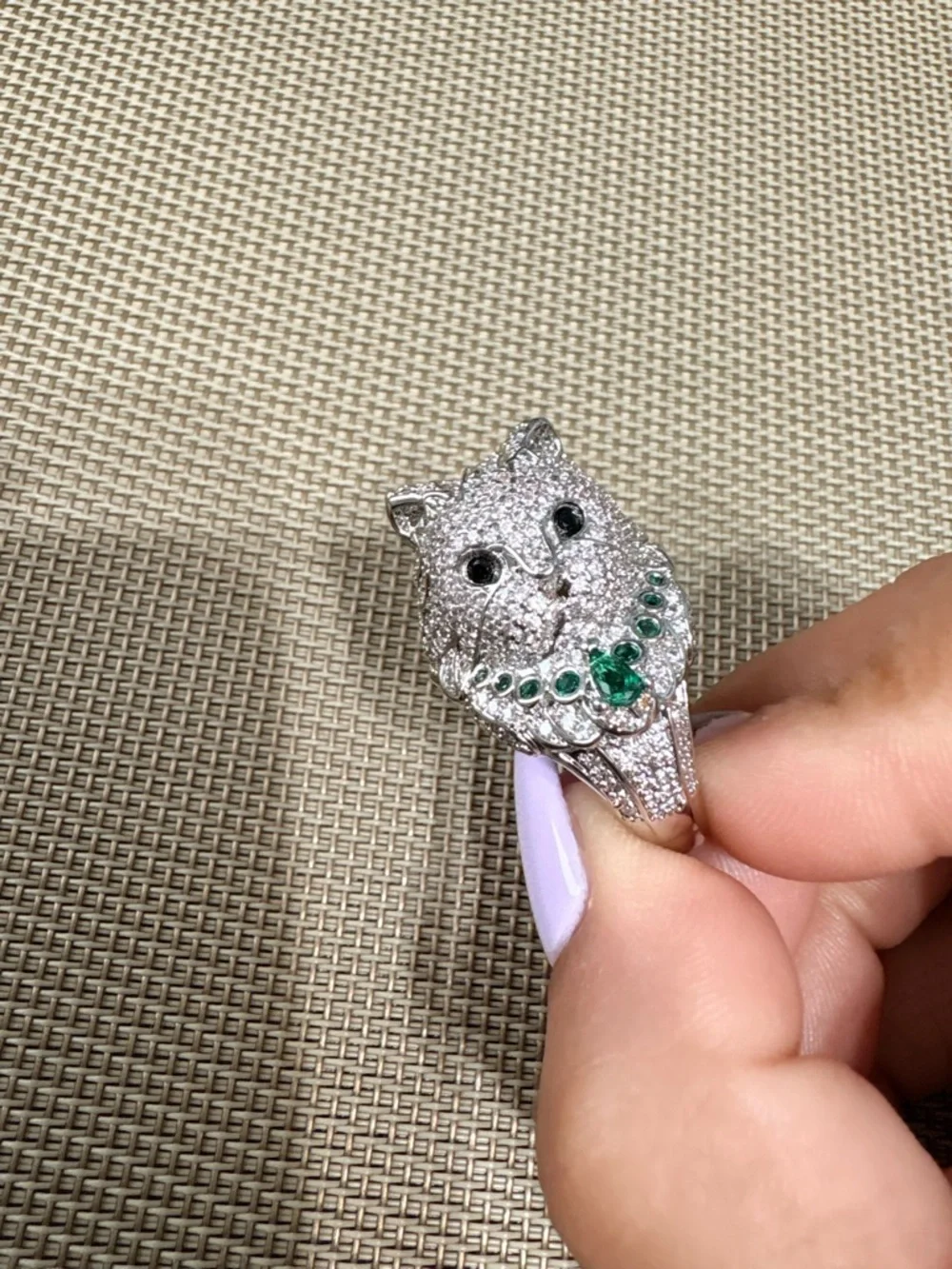 2-4-$40 Madame Cat- Silver with Green Accent Stones - Women's Jewelry